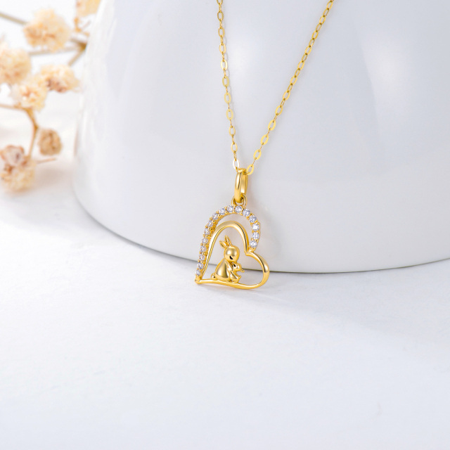 14K Gold Cubic Zirconia Rabbit & Heart Pendant Necklace-3