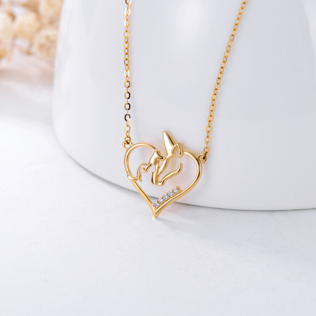 14K Gold Cubic Zirconia Heart & Unicorn Pendant Necklace-2
