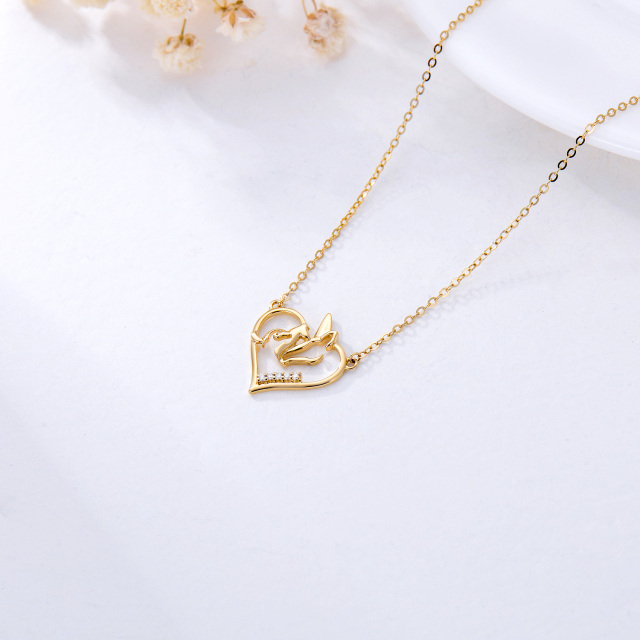 14K Gold Cubic Zirconia Heart & Unicorn Pendant Necklace-4