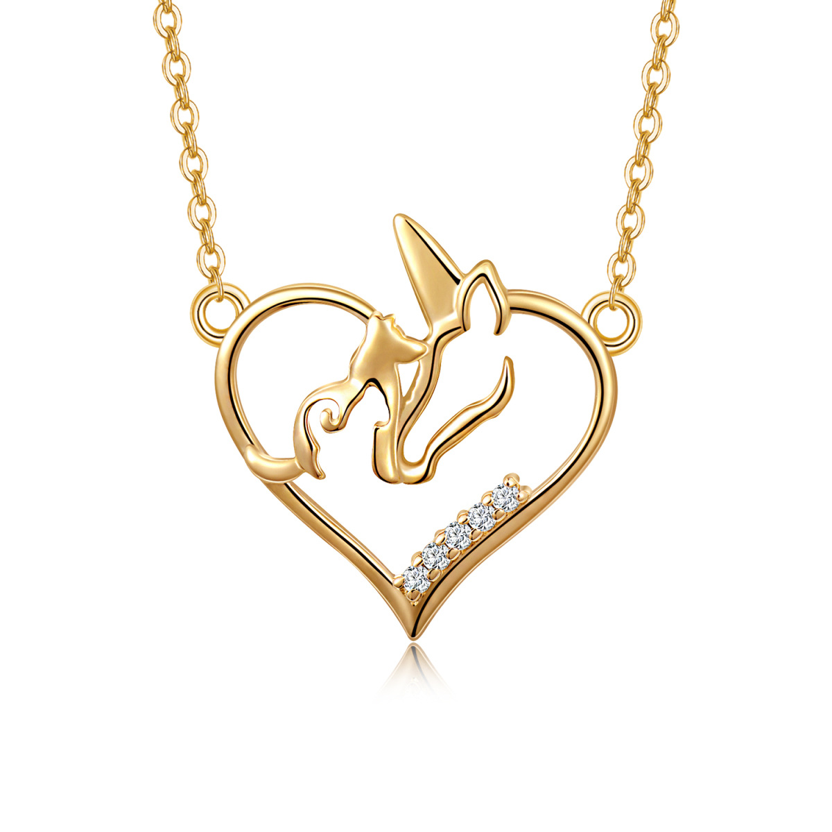 14K Gold Cubic Zirconia Heart & Unicorn Pendant Necklace-1