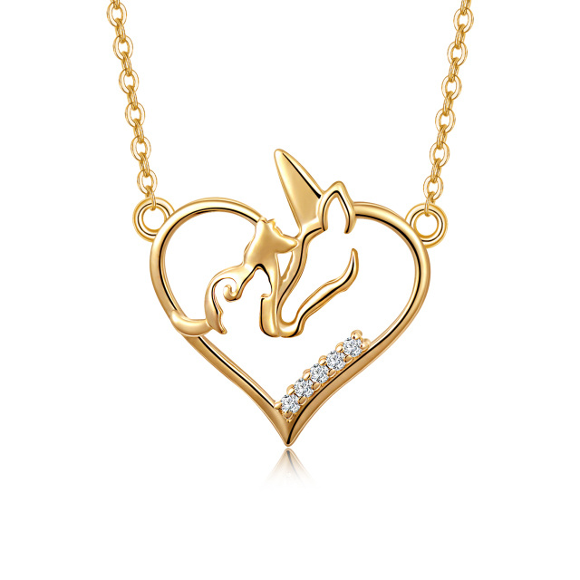 14K Gold Cubic Zirconia Heart & Unicorn Pendant Necklace-0