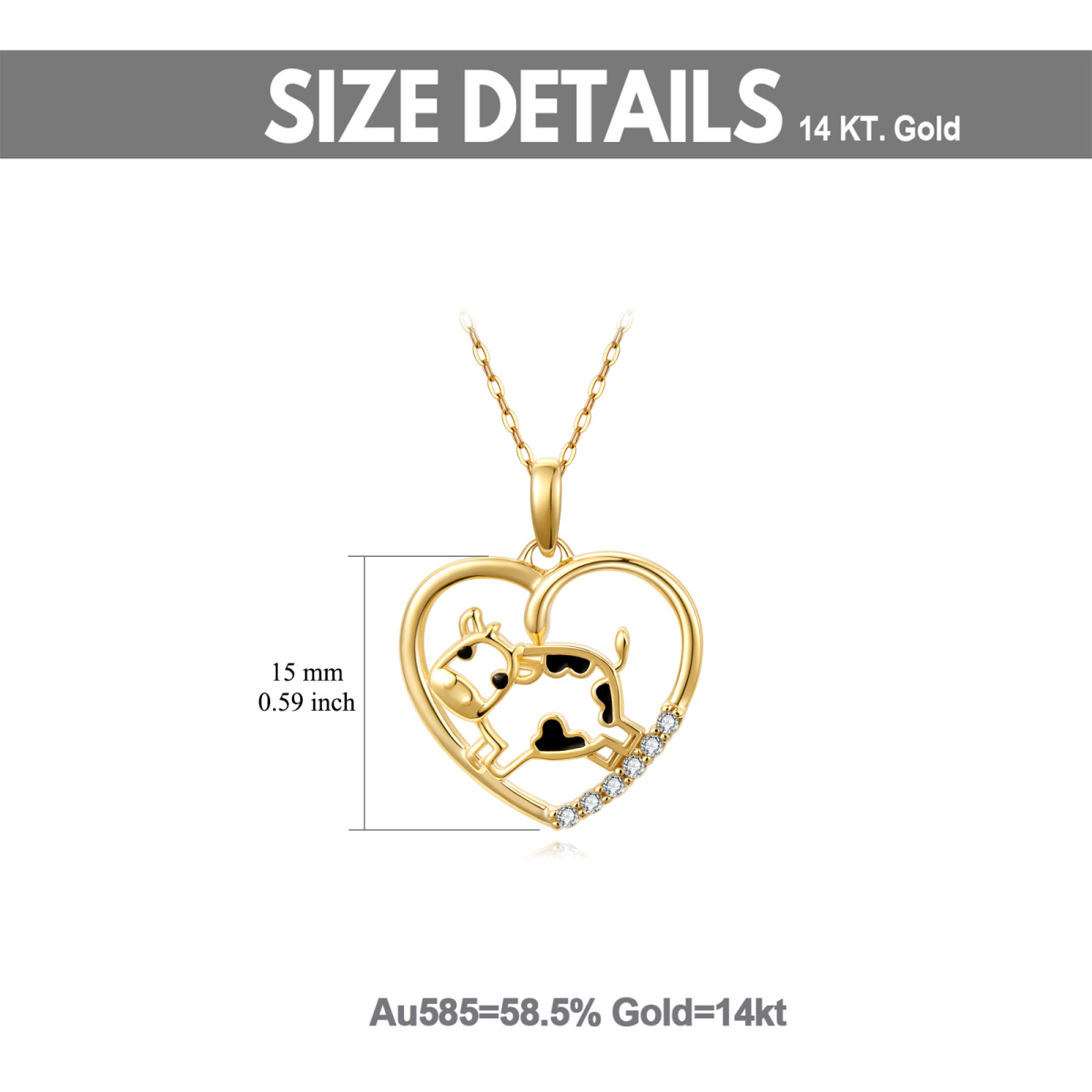 14K Gold Cow & Heart Pendant Necklace-5