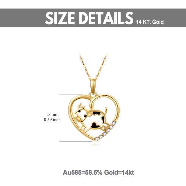 14K Gold Cow & Heart Pendant Necklace-4