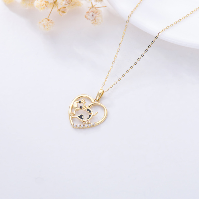 14K Gold Cow & Heart Pendant Necklace-3