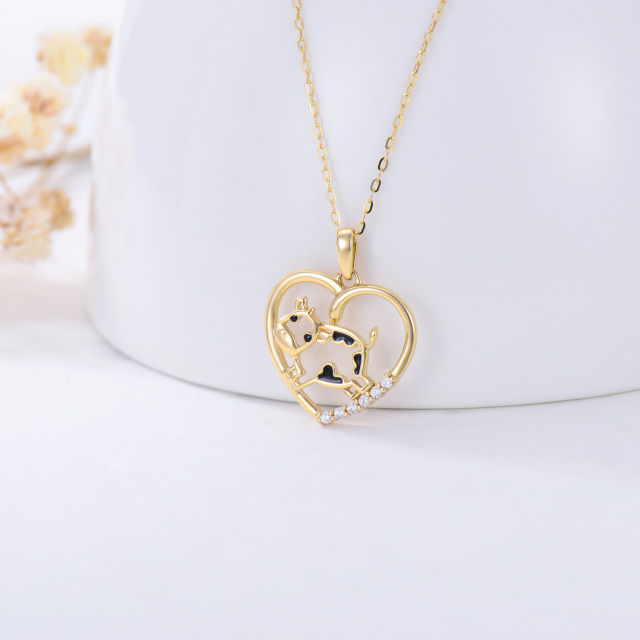 14K Gold Cubic Zirconia Cow & Heart Pendant Necklace-2