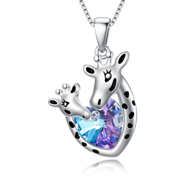 Sterling Silver Crystal Giraffe Pendant Necklace-0