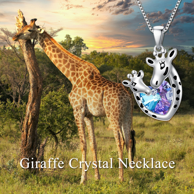 Sterling Silver Crystal Giraffe Pendant Necklace-3