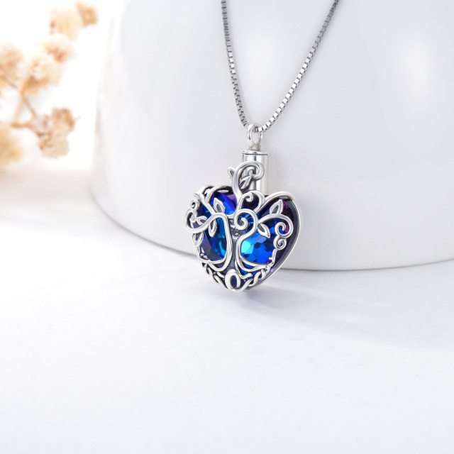 Plata de ley en forma de corazón de cristal Árbol de la Vida Urna Collar para cenizas-4