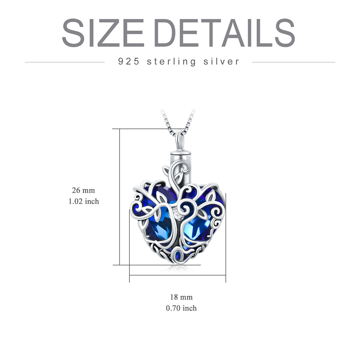 Sterling Silber Herz geformt Kristall Baum des Lebens Urne Halskette für Asche-6