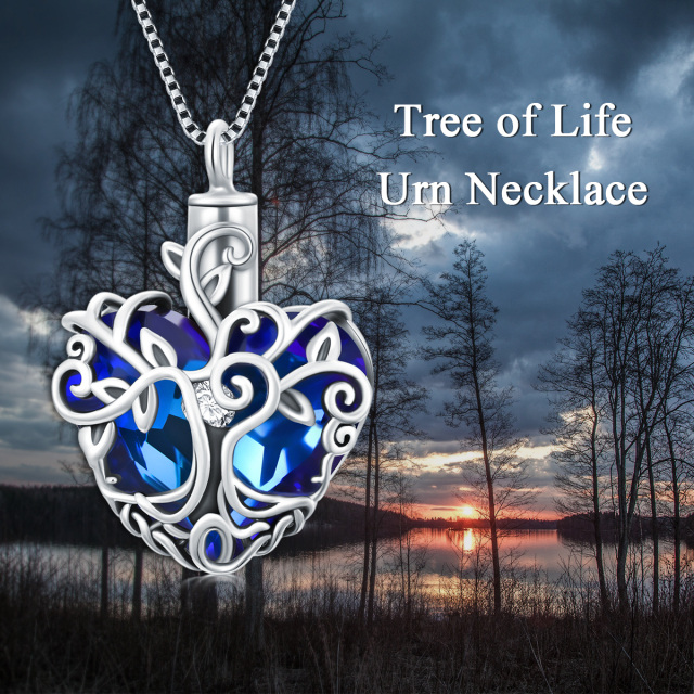 Plata de ley en forma de corazón de cristal Árbol de la Vida Urna Collar para cenizas-3