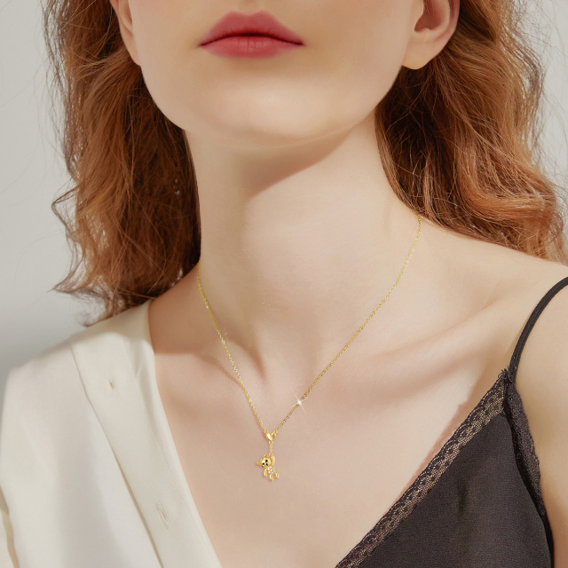 14K Gold Cubic Zirconia Bear & Heart Pendant Necklace-1