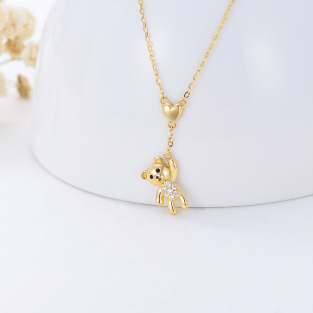 14K Gold Cubic Zirconia Bear & Heart Pendant Necklace-3