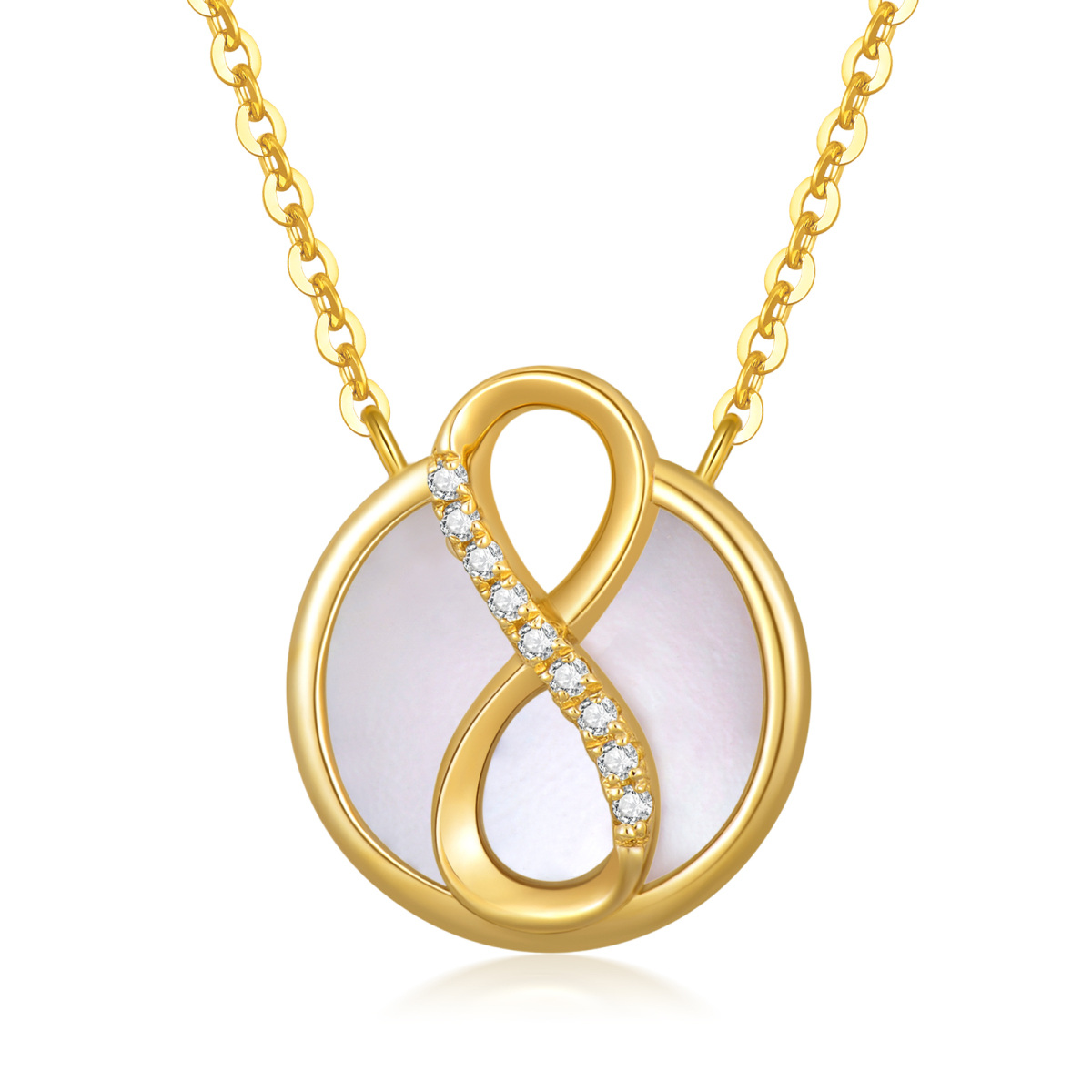 Collier pendentif symbole infini en or 14K avec opale de forme circulaire-1