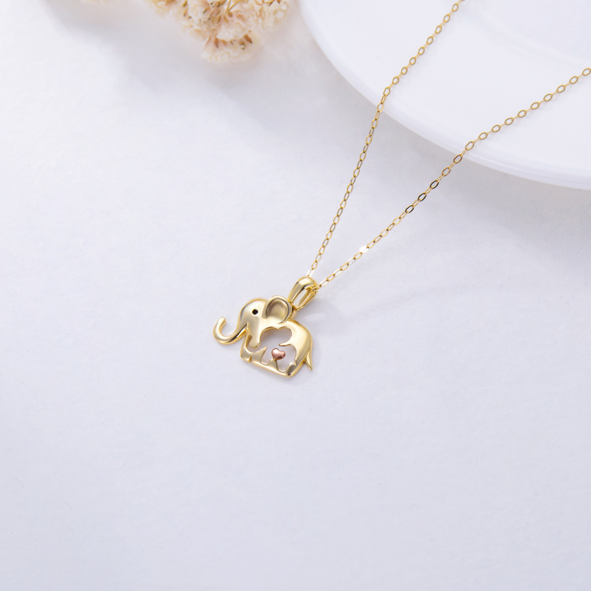 14K Gold & Rose Gold Elephant Pendant Necklace-4