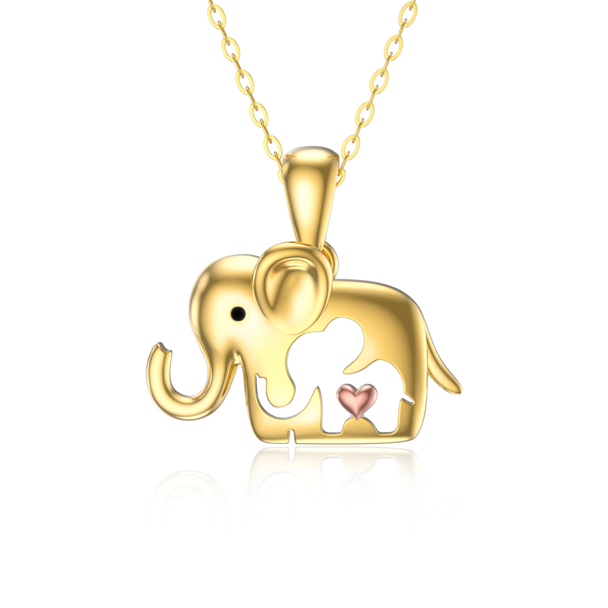 Collar Colgante Elefante Oro 14K y Oro Rosa-1