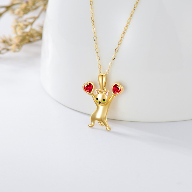 14K Gold Heart Cubic Zirconia Cat Pendant Necklace-2