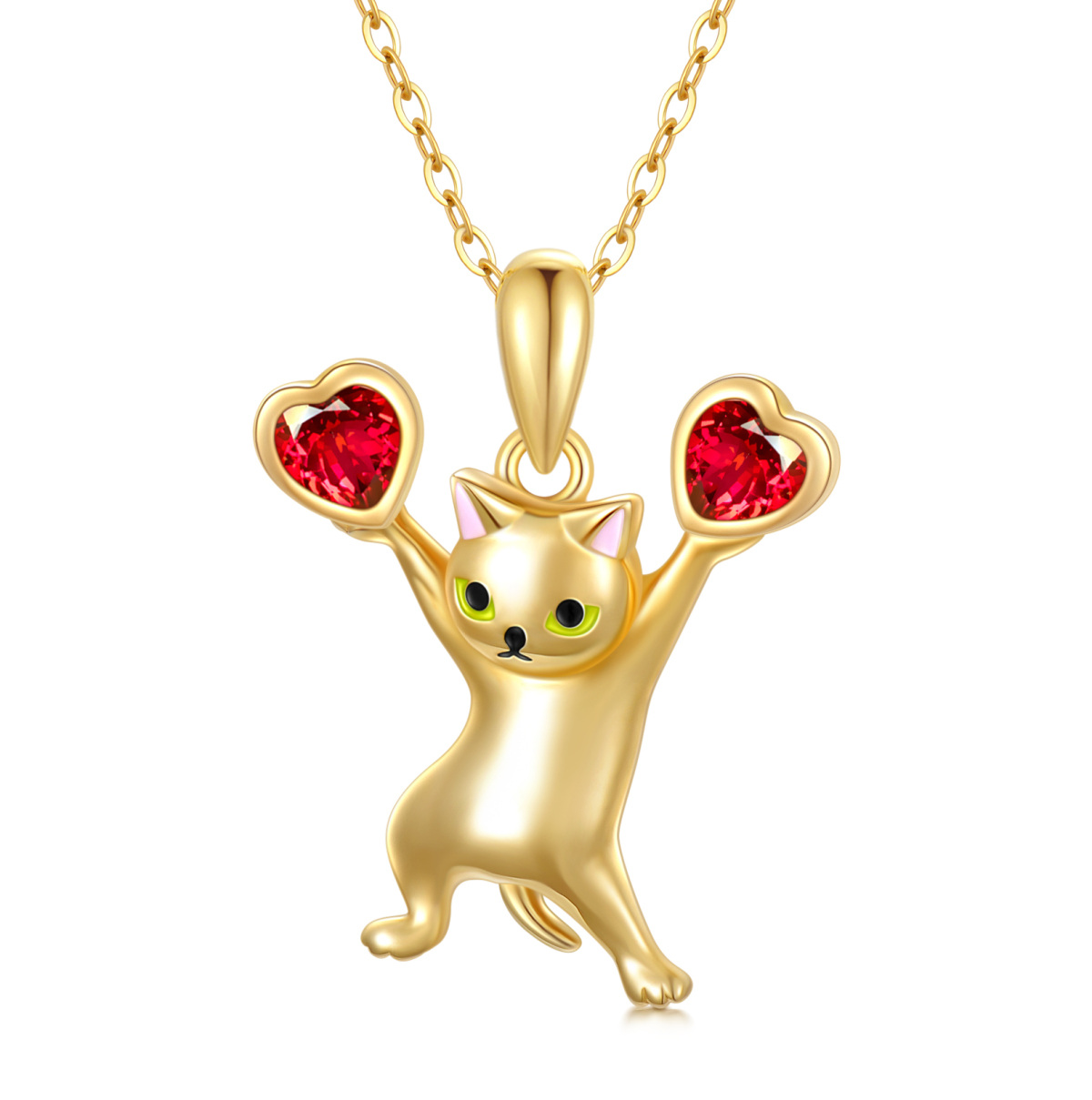 14K Gold Heart Cubic Zirconia Cat Pendant Necklace-1