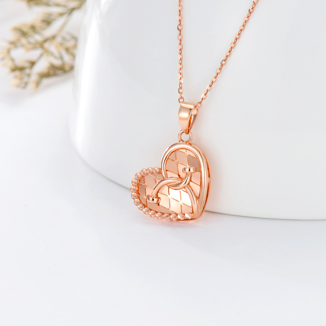 Colar com pingente de coração e estetoscópio em ouro rosa 18K-3