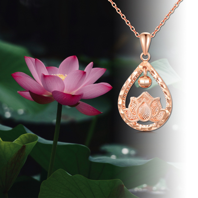 18K Rose Gold Lotus & Drop Shape Pendant Necklace-1