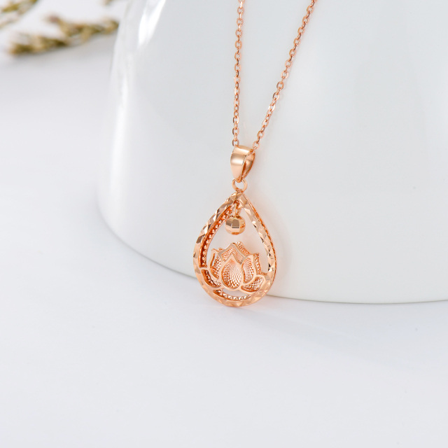 18K Rose Gold Lotus & Drop Shape Pendant Necklace-3