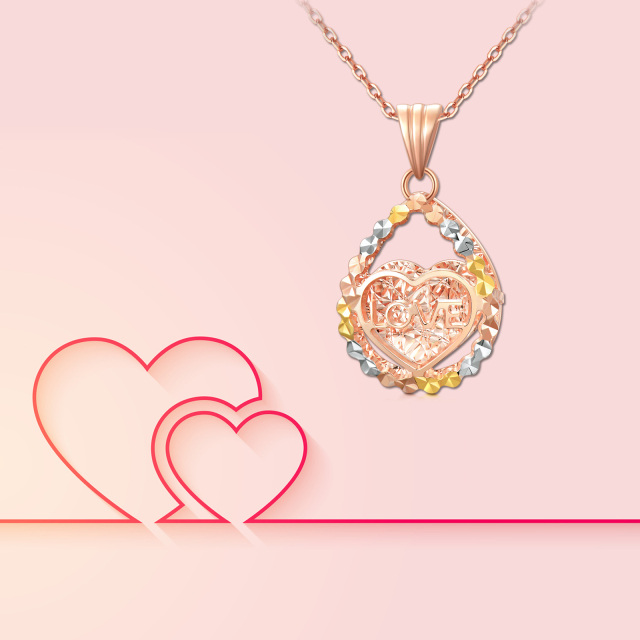 18K Rose Gold Diamond Heart Pendant Necklace-4