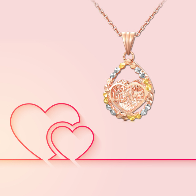 Colar com pingente de coração de diamante em ouro rosa 18K-4