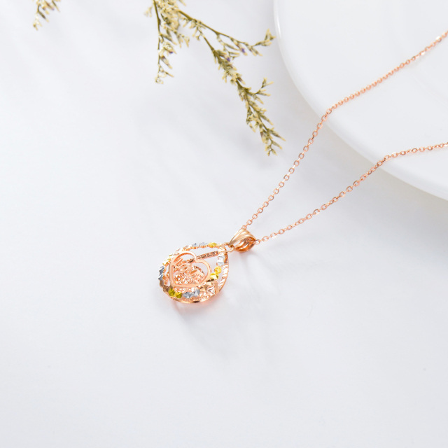 18K Rose Gold Diamond Heart Pendant Necklace-3
