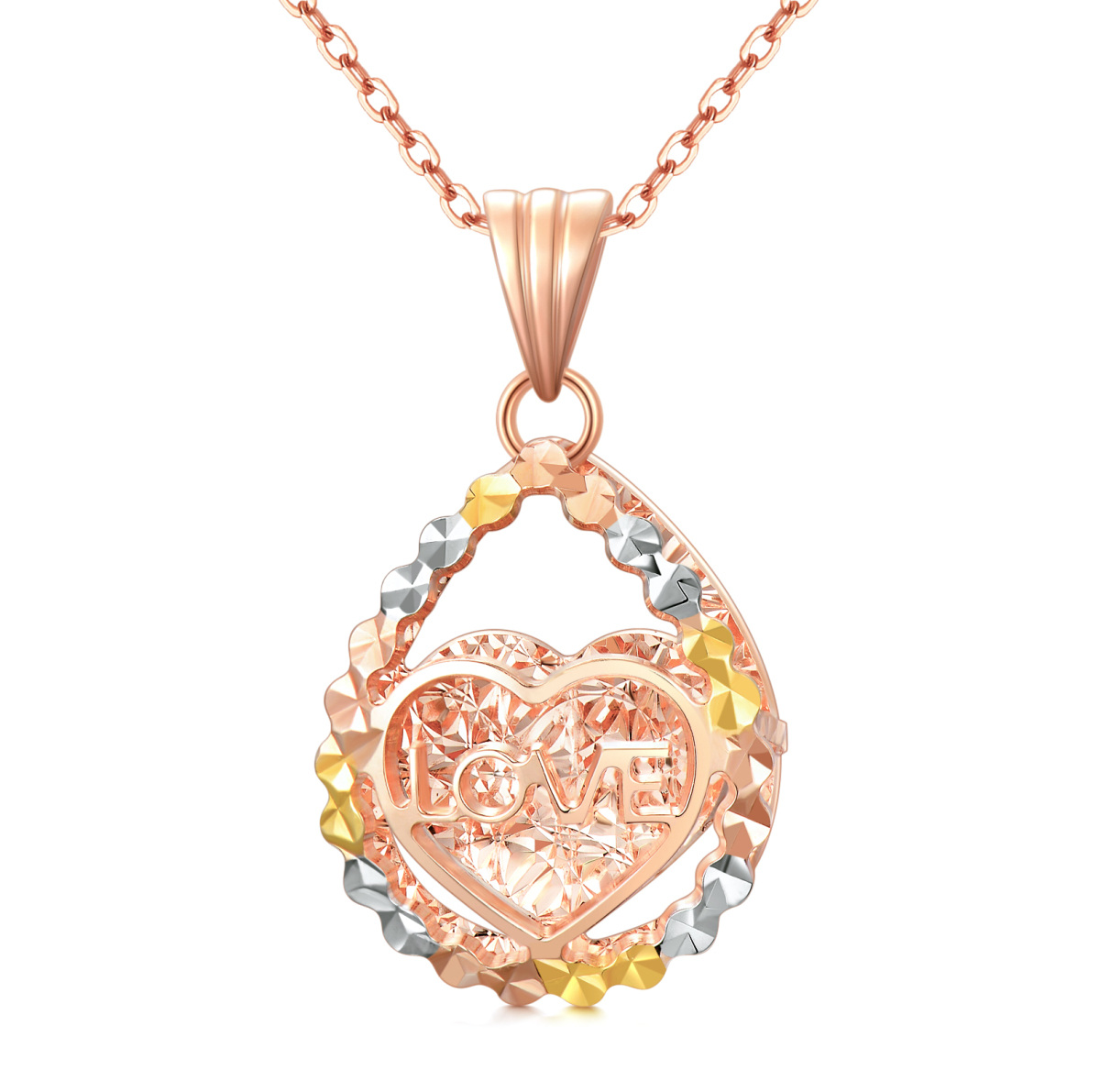 18K Rose Gold Diamond Heart Pendant Necklace-1