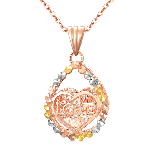 Colar com pingente de coração de diamante em ouro rosa 18K-0