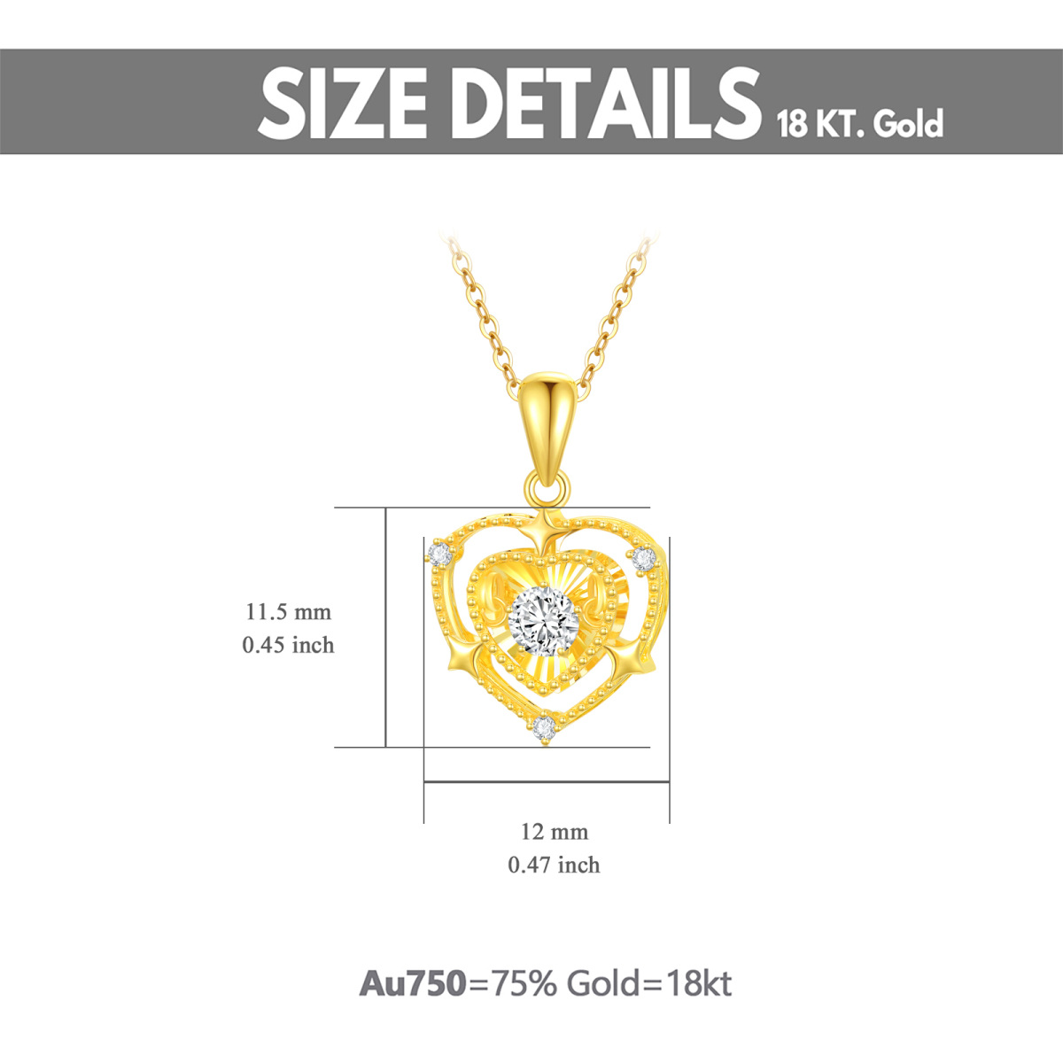 18K Gold Circular Shaped Cubic Zirconia Heart With Heart Pendant Necklace-6