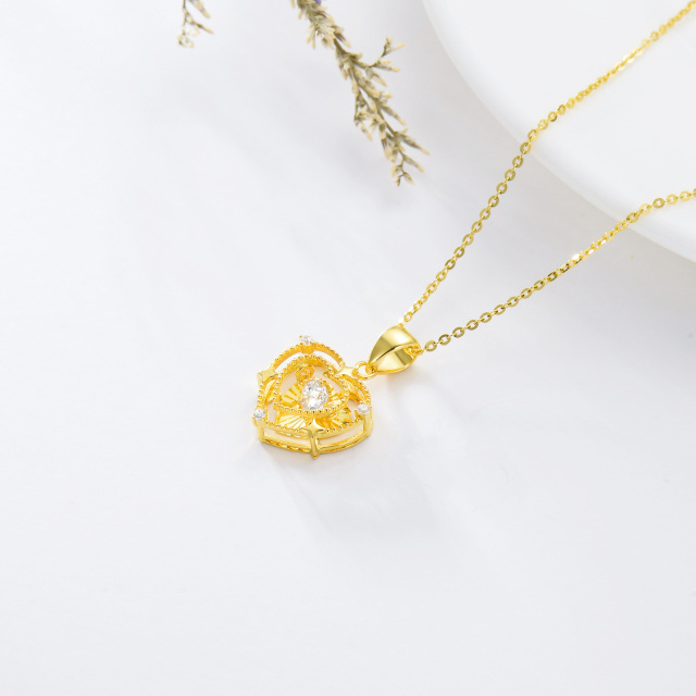 18K Gold Circular Shaped Cubic Zirconia Heart With Heart Pendant Necklace-4