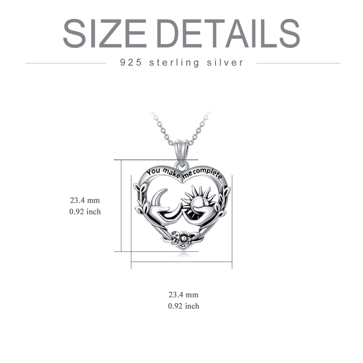 Sterling Silber Herz & Mond Anhänger Halskette mit eingraviertem Wort-5