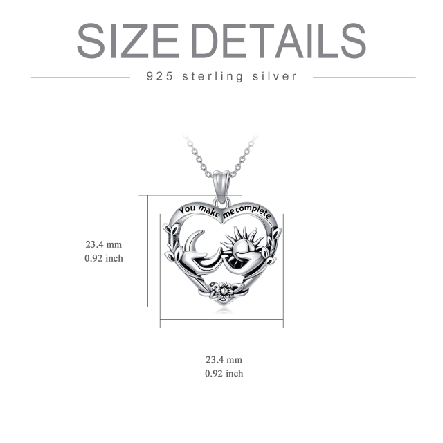 Sterling Silver Heart & Moon Pendant Necklace with Engraved Word-4