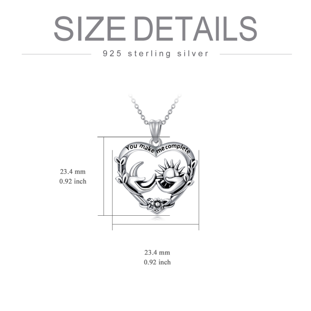 Sterling Silver Heart & Moon Pendant Necklace with Engraved Word-5