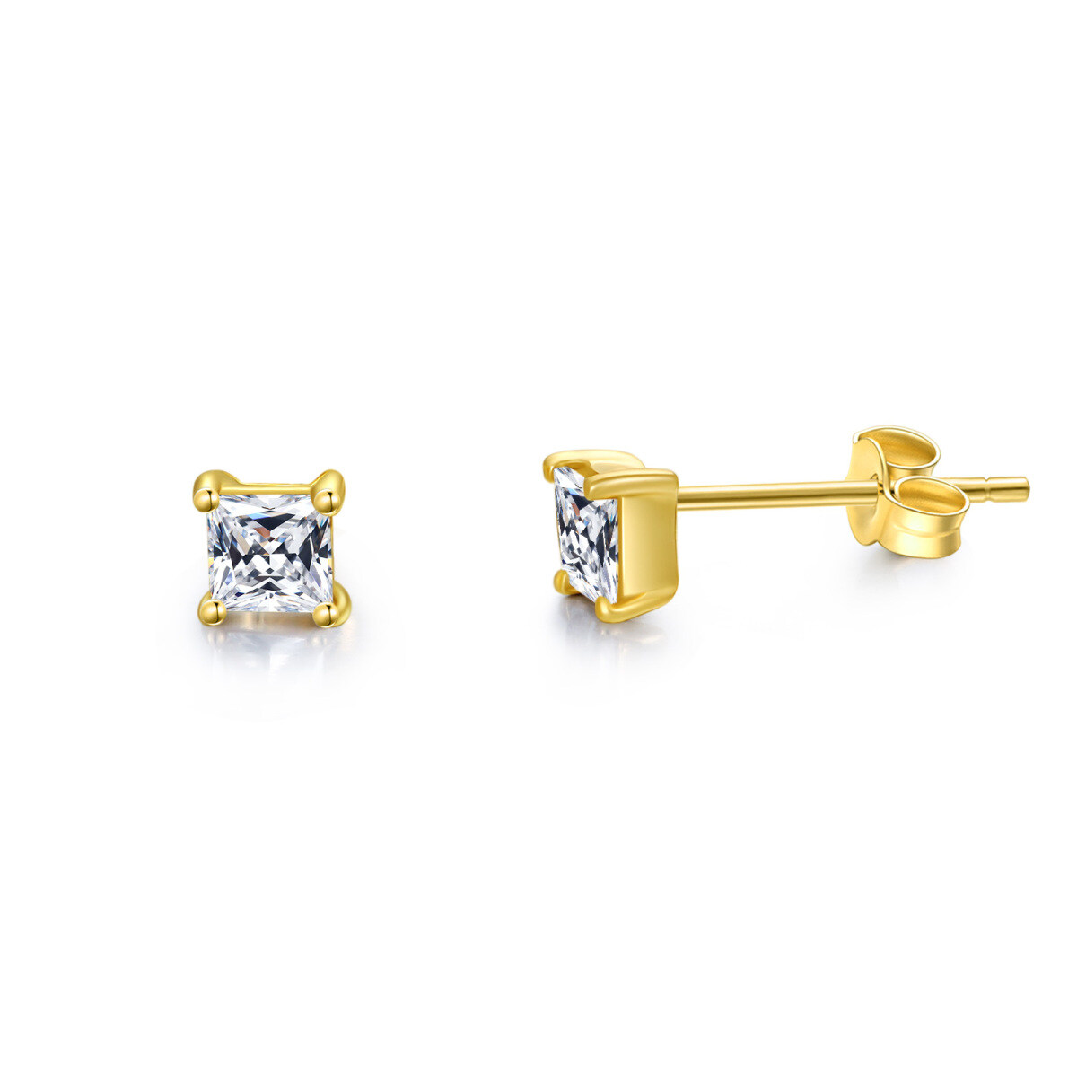 14K Gold Cubic Zirconia Square Stud Earrings-1