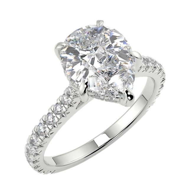 10K White Gold 3 CT Pear Moissanite Personalized Engraving & Couple Engagement Ring-1