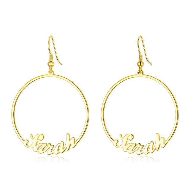 Sterling Silver with Yellow Gold Plated Personalized Classic Name Hoop Earrings-1