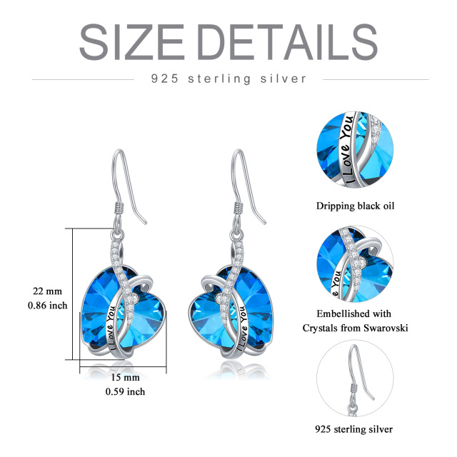 Brincos de cristal azul em formato de coração em prata esterlina 925 para mulheres-2
