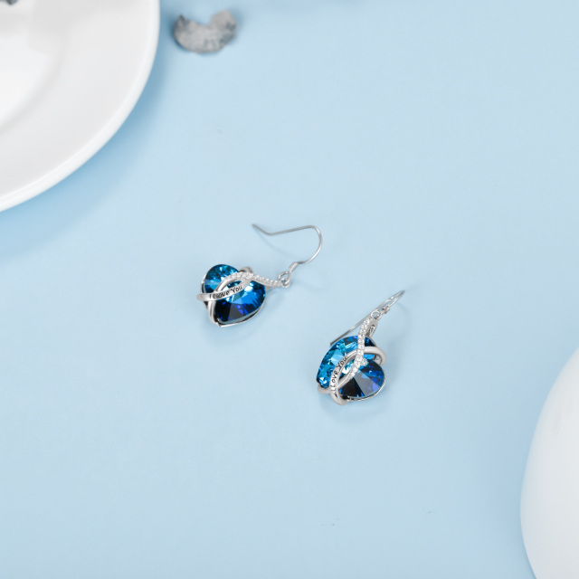 925 Sterling Silver Heart Shaped Blue Crystal Earrings for Women-5