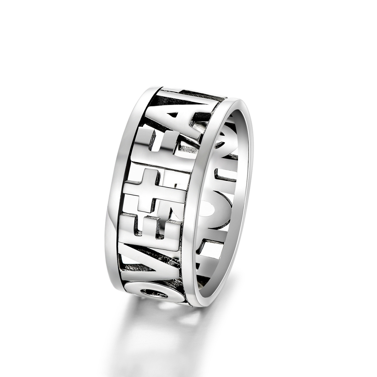 Sterling Silver Cross Ring with Engraved Word-1