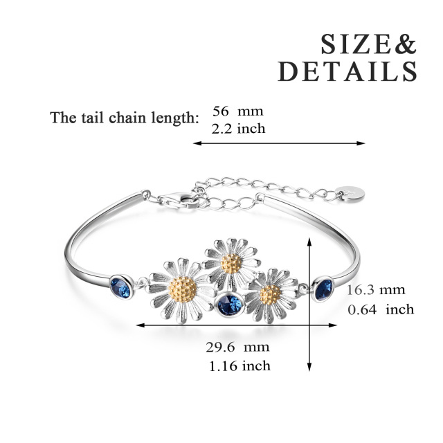 Sterling Silver Two-tone Crystal Daisy Pendant Bangle-6