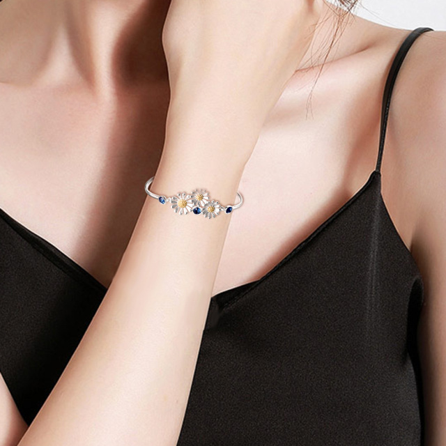 Bracelet en argent sterling avec pendentif marguerite en cristal bicolore-1
