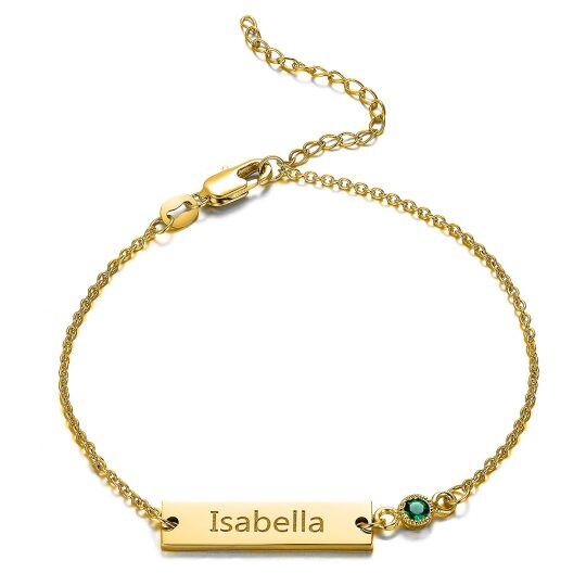 14K Yellow Gold Circular Cubic Zirconia Personalized Classic Name Identification Bracelet