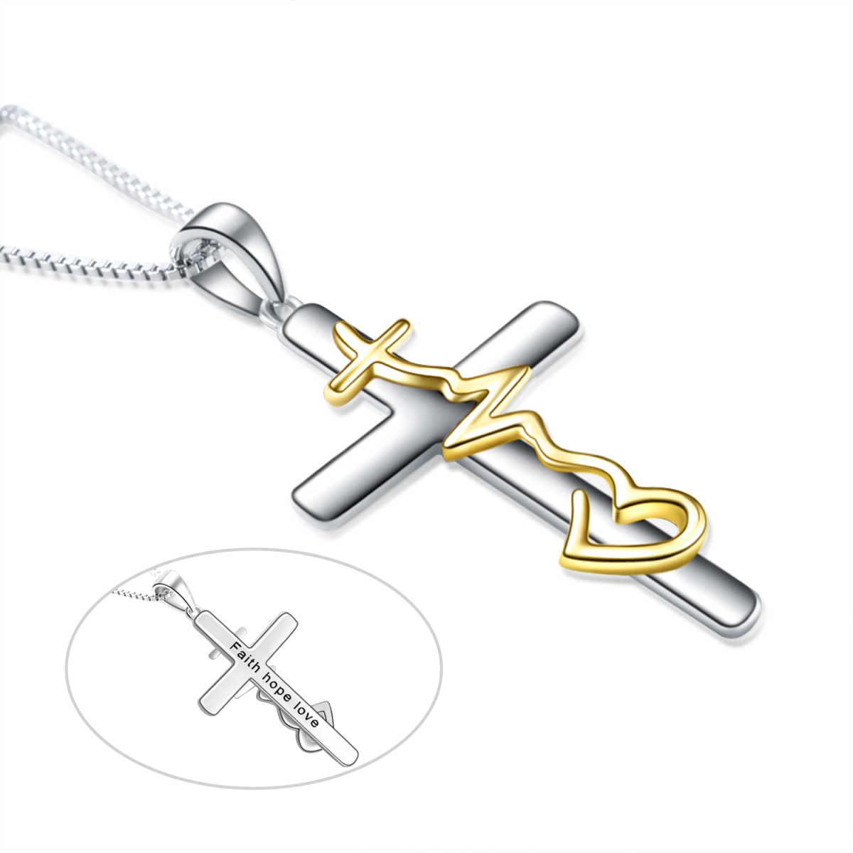 Sterling Silver with Yellow Gold Plated Cross Pendant Necklace-1