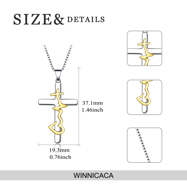 Sterling Silver with Yellow Gold Plated Cross Pendant Necklace-6