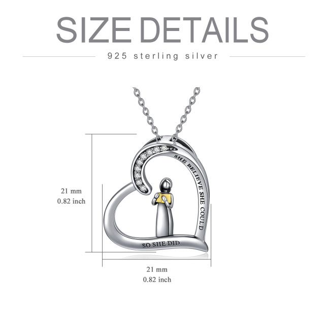 Sterling Silver Zircon Heart Pendant Necklace with Engraved Word-3