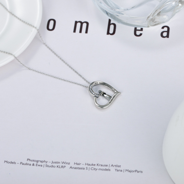 Sterling Silver Zircon Heart Pendant Necklace with Engraved Word-5
