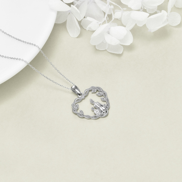 Sterling Silver Leaves Grandmother & Mother Heart Pendant Necklace-3
