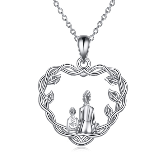 Sterling Silber Blätter Großmutter & Mutter Herz-Anhänger Halskette