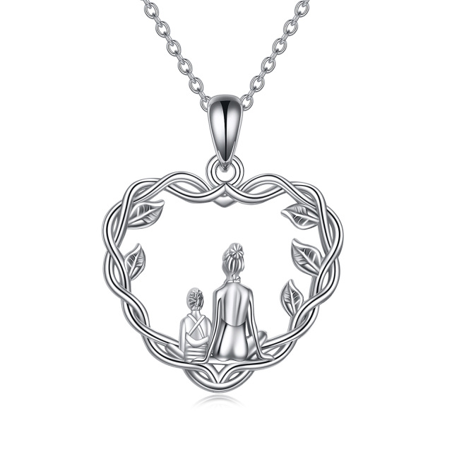 Sterling Silber Blätter Großmutter & Mutter Herz-Anhänger Halskette-0